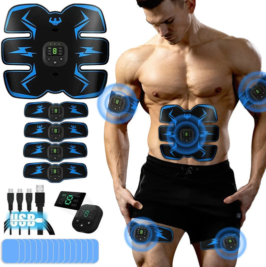 Power ABS Stimulator 2024 - Voller Kern + Arme & Beine + 10 GelPad - Blau [Limited Edition]